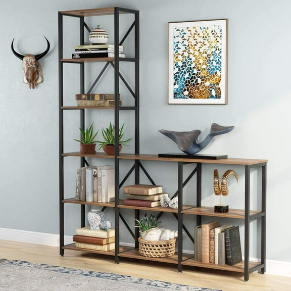 Tribesigns 9 Shelves Bookshelves, Industrial Etagere Bookcase, 6-Tier Display, Brown