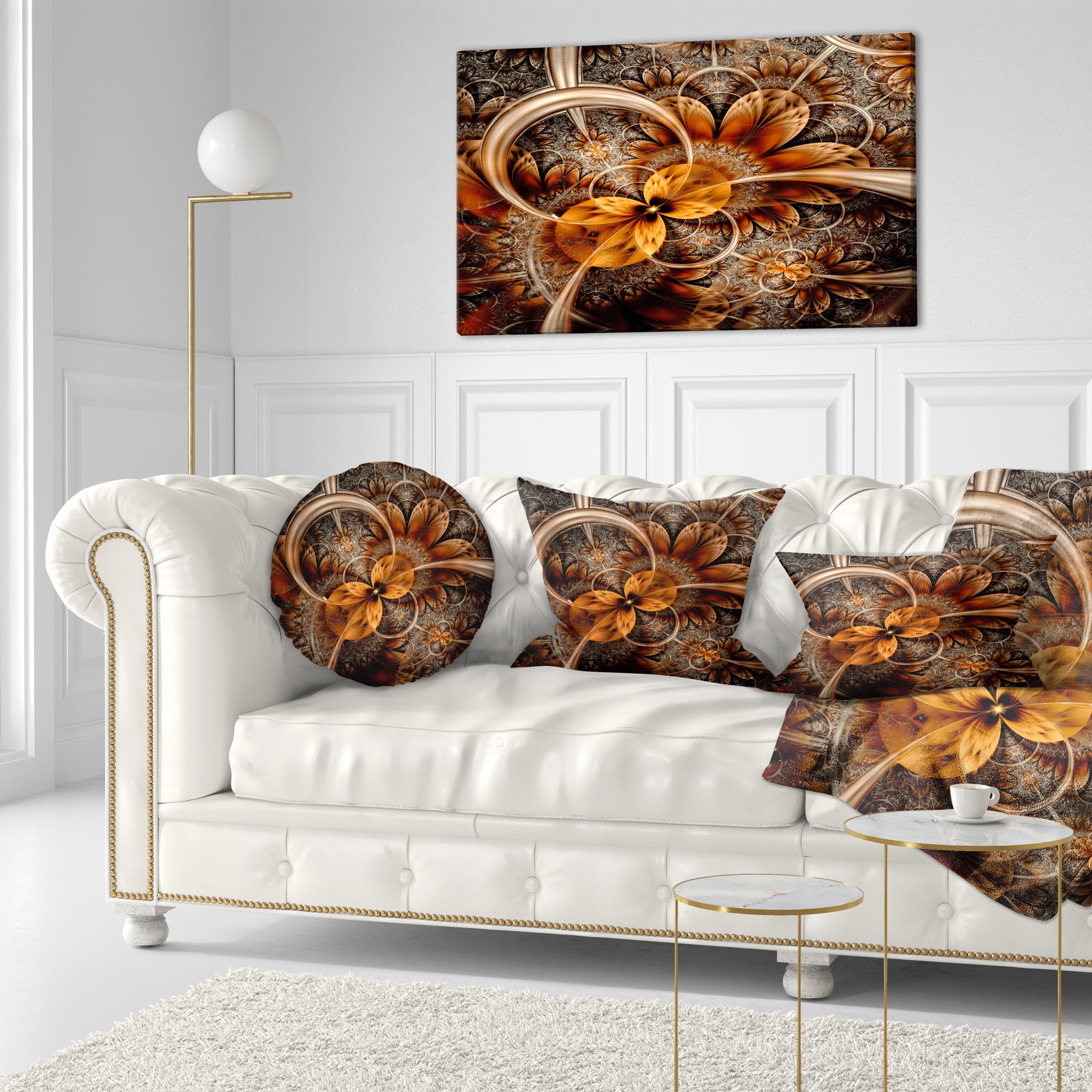 Designart Dark Orange Fractal Flower - Abstract Throw Pillow - 12x20