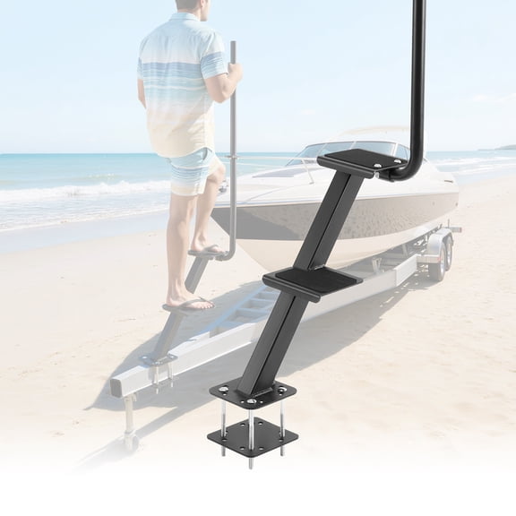 KFFKFF Boat Trailer Steps, 2-Step Design with Handle, Durable Carbon Steel Ladder with Non-Slip Surface, Adjustable Mounting Angles, Compatible with 3" x 3"/3" x 5"/4" x 4" Frames