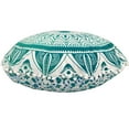 thumbnail image 2 of Stylo Culture Ethnic Round Floor Cushion Cover Mandala Meditation Cushion Printed Pouf Pillow Case Green 32x32 Big Decorative Pom Pom Lace Cotton Floral 1 Pc, 2 of 4