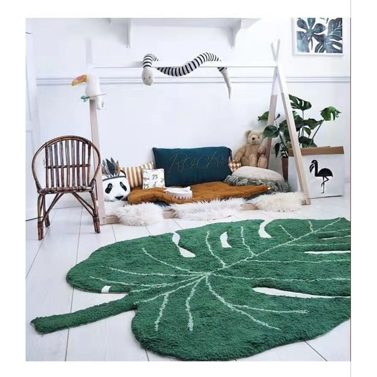 Green Leaf Bath Mat , Tufted Bathroom Rug