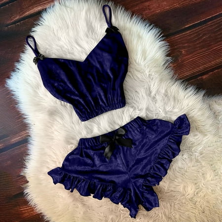 

Lingerie For Women Sexy Naughty V-Neck Velvet Sexy Stain Camisole Pajamas Bowknot Shorts Set