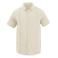thumbnail image 3 of Camisa de playa de manga corta para hombre, informal, de moda, Color liso, cuello vuelto, Top con botones de encaje, 3 of 4