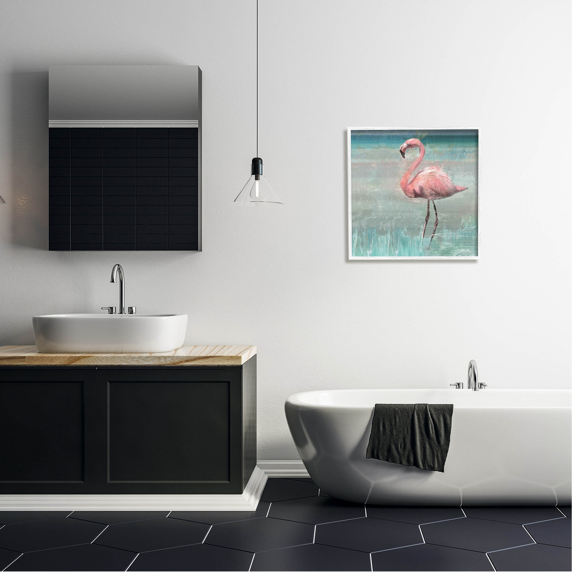 Stupell Industries Tropical Flamingo Standing Collage Graphic Art White Framed Art Print Wall Art, Design by Nan