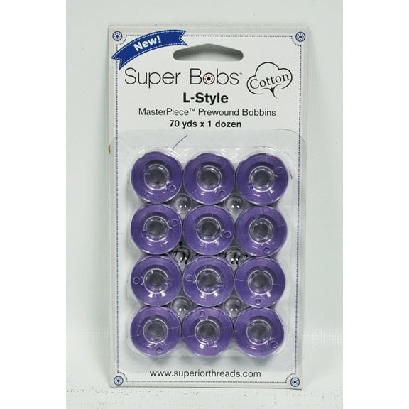 Super Bobs MasterPiece Cotton 70yd Prewound Bobbins 12ct L-Style Lavender