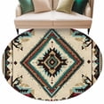 thumbnail image 2 of 7Ft Round Rug, Boho Red Teal Brown Non-Skid Rubber Backing Large Area Rugs - Living Room Bedroom Home Office, Southwestern Vintage Geometric Indoor Floor Mat Carpets Washable Rug, 2 of 9