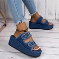 thumbnail image 2 of Women's Platform Slide Sandals Comfortable Thick Sole Wedge Slides Buckle Strap Casual Summer Sandals Fashion Beach Vacation Slippers Blue 6.5(37), 2 of 6