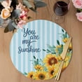 thumbnail image 3 of Sunflower Round 13 Inch Placemats Set of 6, Summer Botanical Yellow Floral Blue Striped HeatResistant Non Slip Place Mats for Dining Table, Wipeable Braided Kitchen Table Mats for Housewarming, 3 of 9