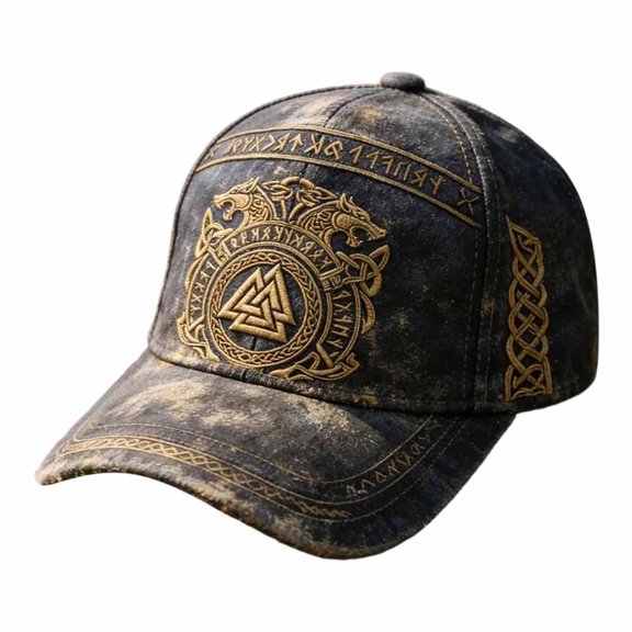 XIAOCHA Men's Valknut Wolf Embroidery Baseball Cap Adjustable Breathable Sports Dad Hat,Grey