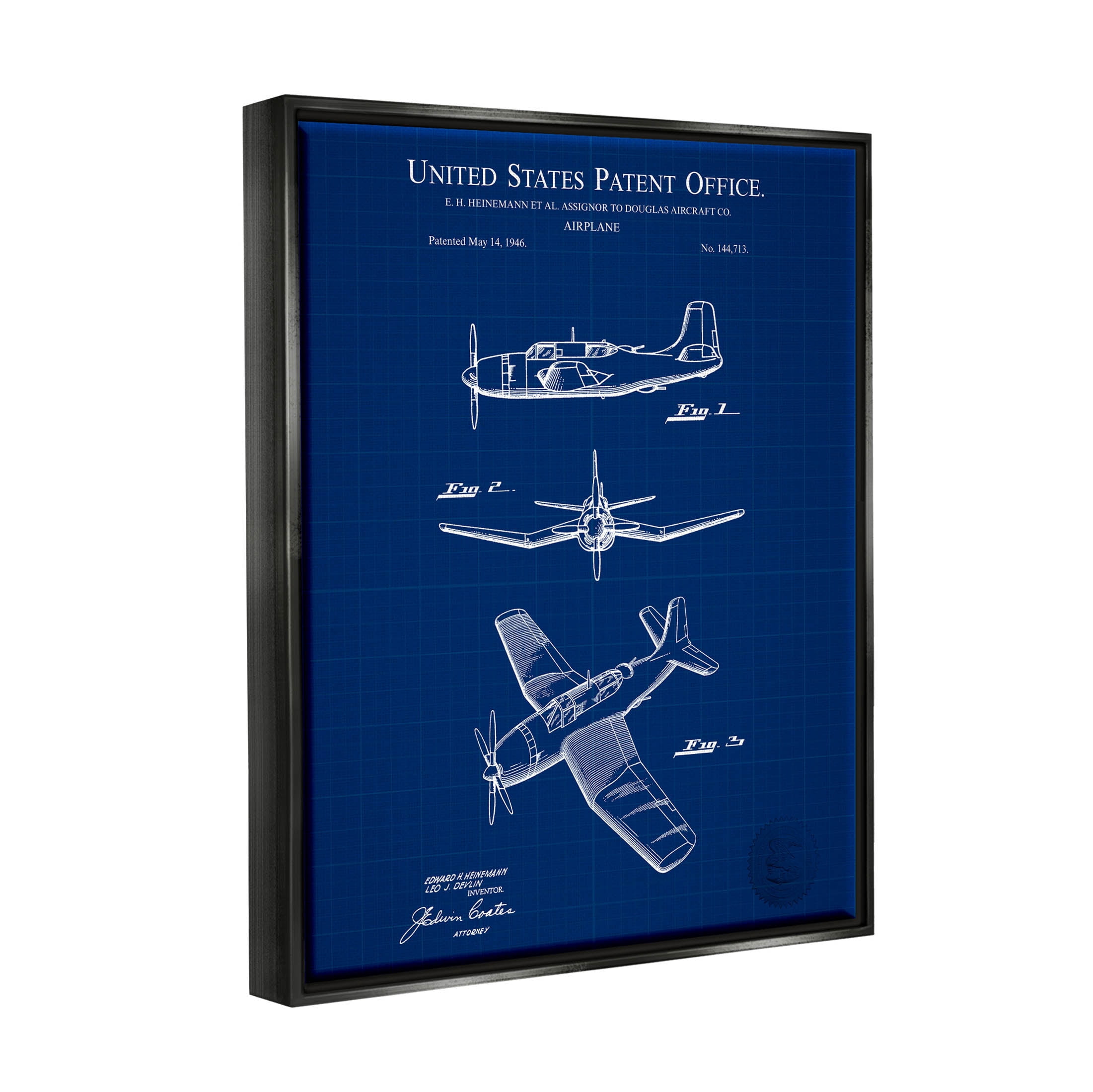 Stupell Industries Intricate Aircraft Vehicle Blueprint Graphic Art Jet Black Floating Framed Canvas Print Wall Art, Design by Karl Hronek