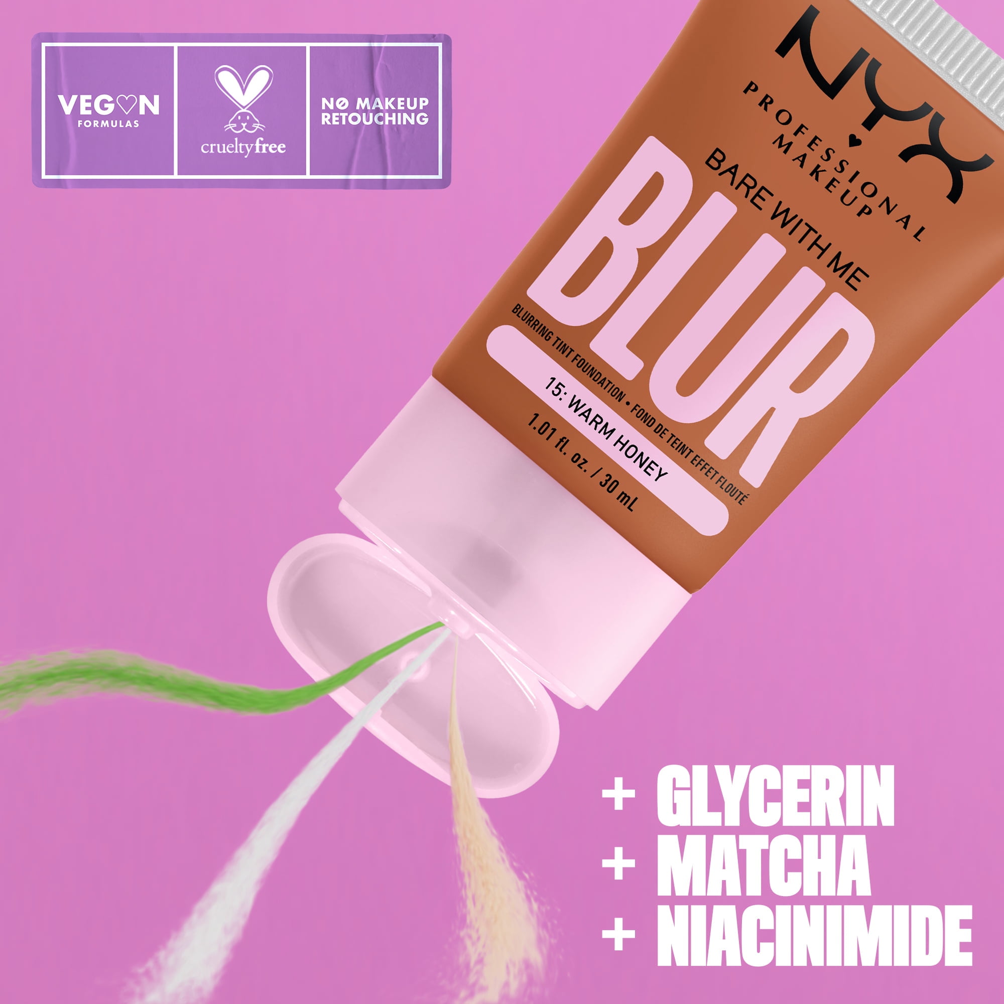 NYX Professional Makeup Bare with Me Blur Skin Tint Foundation, Medium Coverage, Warm Honey