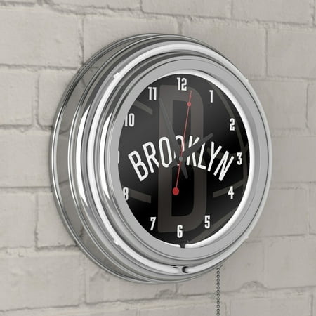 Brooklyn Nets NBA Fade Chrome Double Ring Neon Clock - Black, White