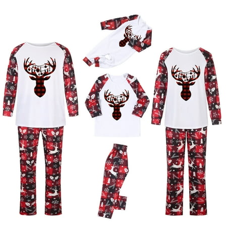

ZCFZJW Clearance Christmas Pajamas Set Matching Red Buffalo Plaid Lovely Xmas Elk Print Long Sleeve T Shirts Tops and Pants Two Piece Outfits Sleepwear(Baby-3M)