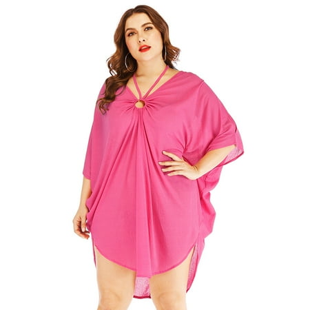 batwing halter overall neck sleeve bikini half plus beach dress