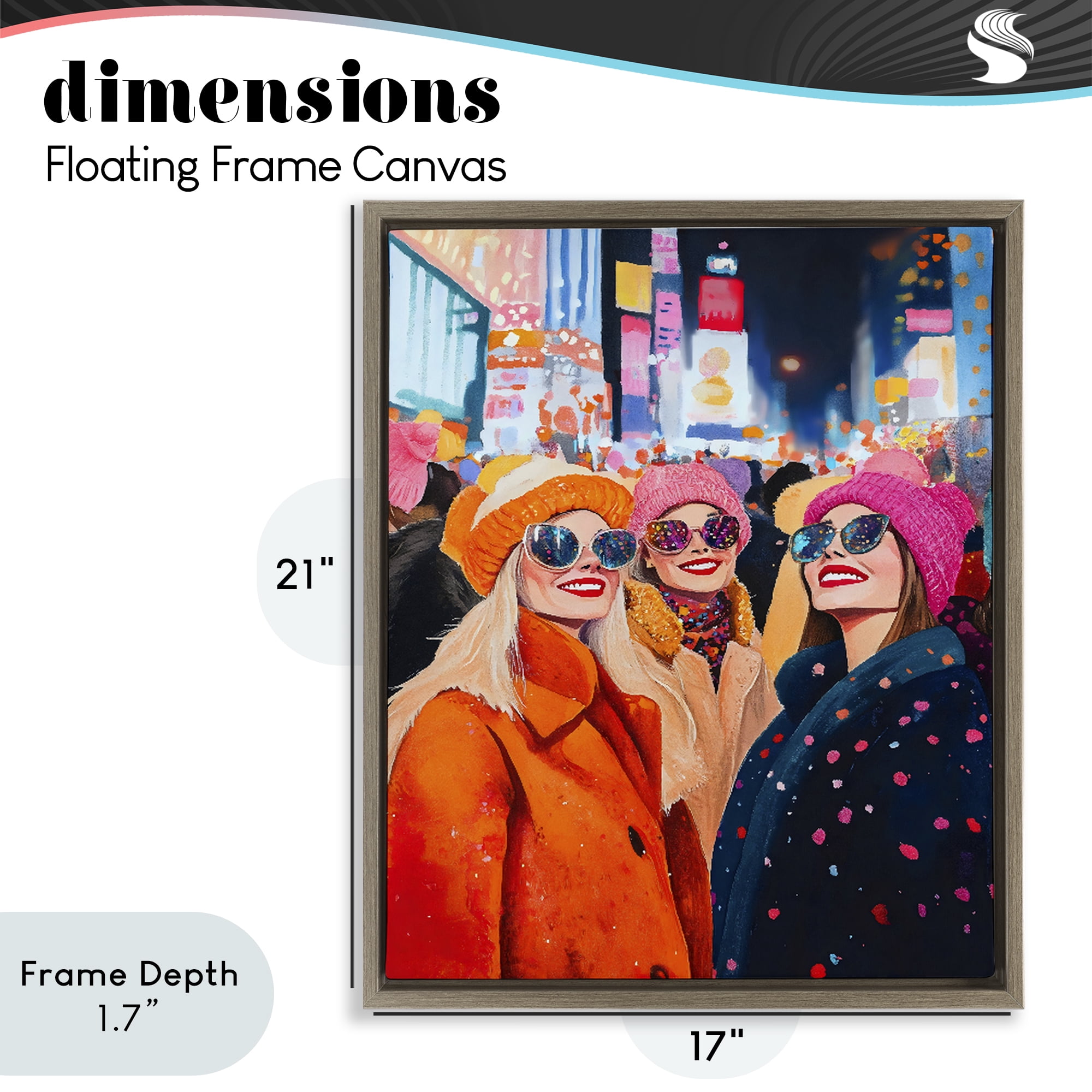 Stupell Industries New Year's Girls in City Brown Framed Floater Canvas Wall Art, design by LSR Design Studio