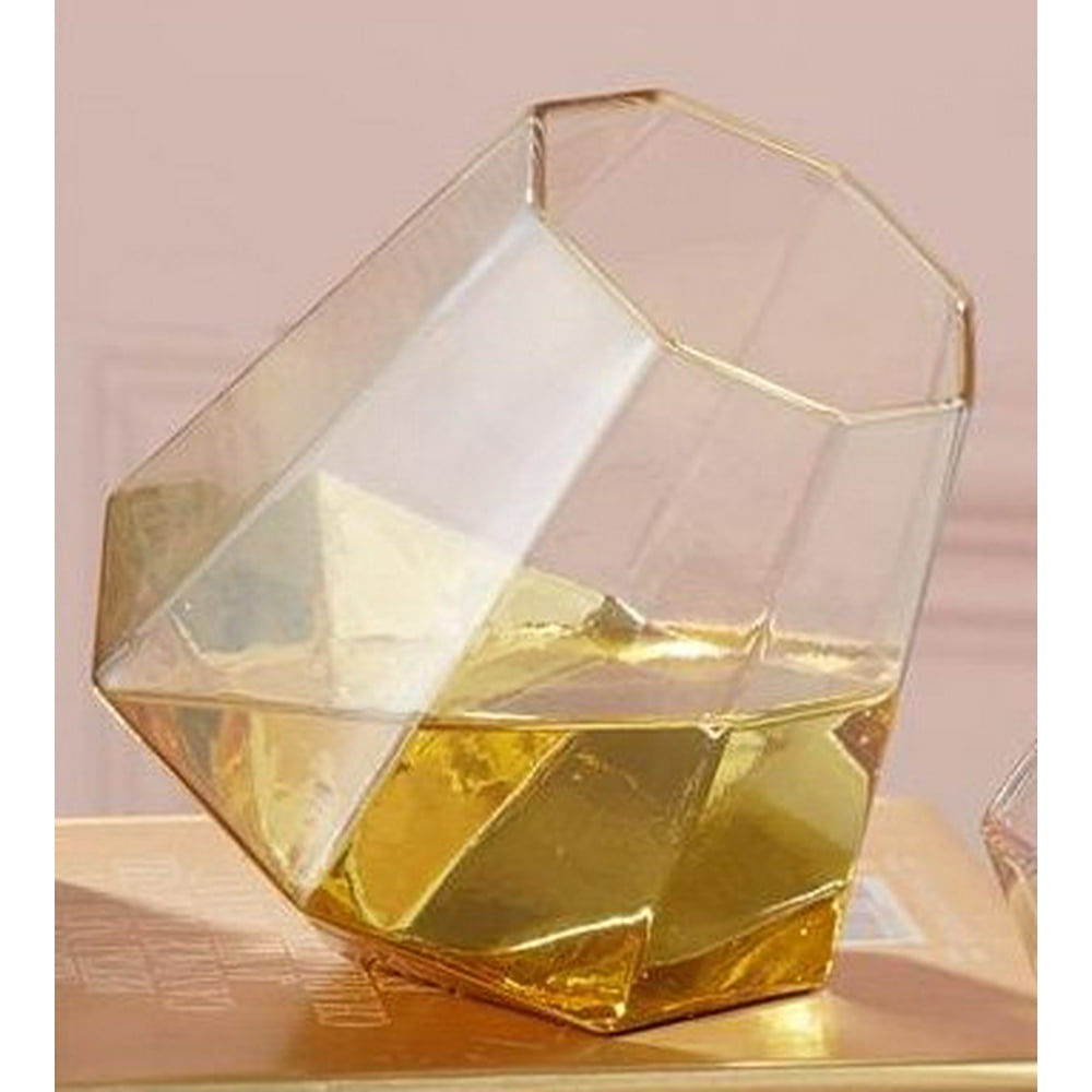 Two's Company Diamond Shape Stemless Wine Glasses Set of 2 (Gold