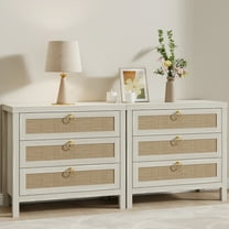 Boho Rattan Nightstand with 3 Drawers, Nightstand Set of 2