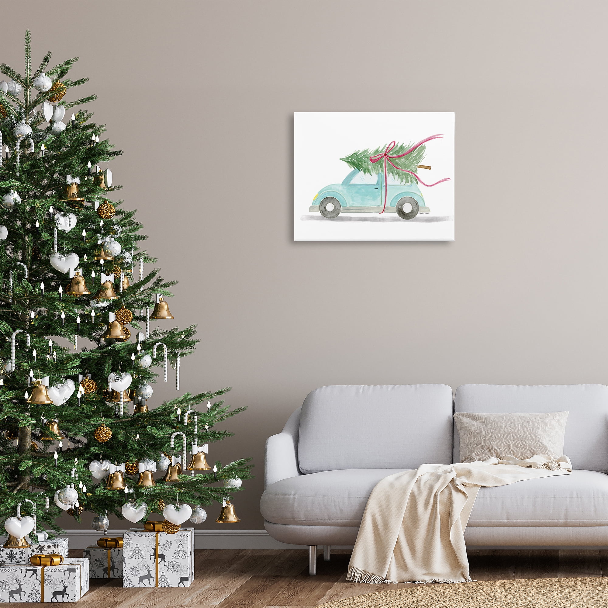 Stupell Industries Windblown Tree on Car Holiday Painting Gallery Wrapped Canvas Art Prints Wall Art, 30 x 24