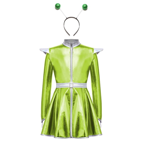 Sholeno Girls Shiny Metallic Outer Space Alien Outfits Green 8
