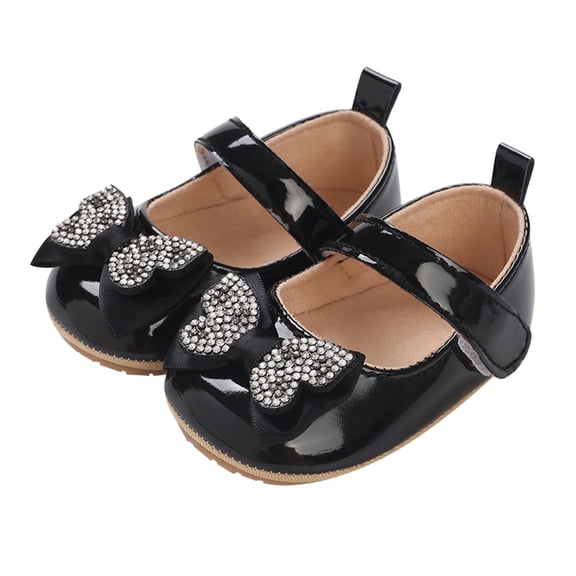 AUDeals Infant Toddler Baby Girl Mary Jane Dress Shoes Bowknot Princess Flats Non Slip First Walker Daily Footwear (Black, 3-6 Months)