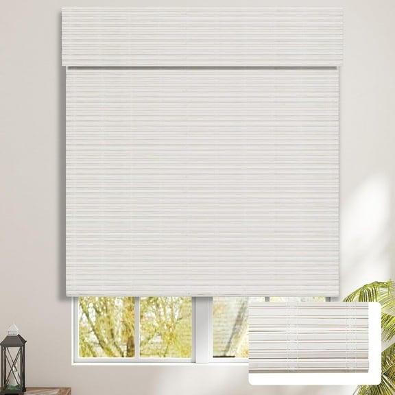 Cordless Bamboo Blinds Shades, Light Filtering Bamboo Roller Shades Natural Roman Blind Shade, Roll Up Blind for Windows, Easy to Install for Door, Bedroom, 22" W x 64" H, White