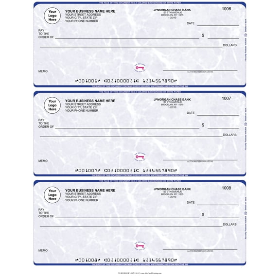 ABC Business Checks Compatible w/Quick Books, 3 On A Page, 300 Checks (Marble Blue)