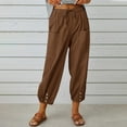 thumbnail image 2 of Sngxgn Women Casual Solid Drawstring Elastic Waist Long Straight Pants(Brown,M), 2 of 9