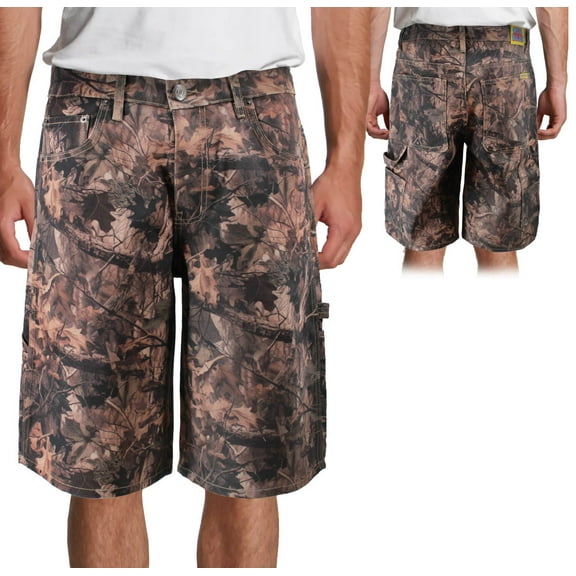 Men's Baggy Fit Premium Cotton Camo Carpenter Denim Jean Shorts MADE IN USA (30)