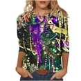 thumbnail image 3 of QATAINLAV Mardi Gras Printed Shirts for Women Fashion 3/4 Sleeve Crewneck Mask Graphic Tee Blouses Funny Parade Party Tunic Tops Multicolor XXXL Mother's Day Gifts, 3 of 6