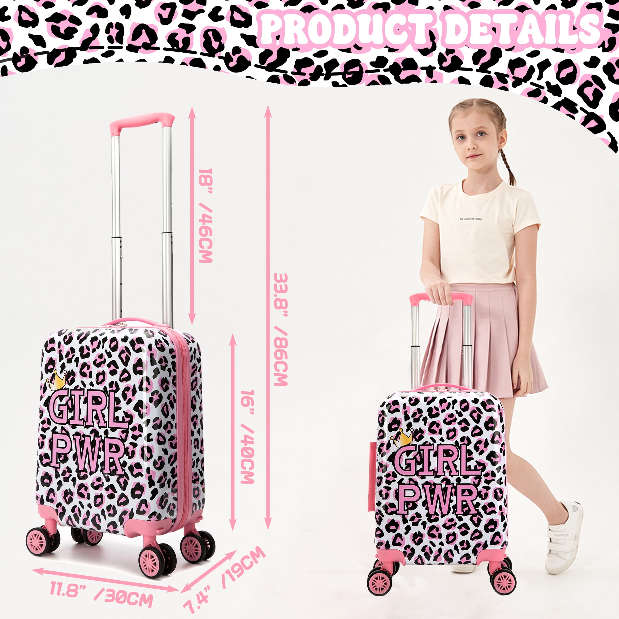 Kids Carry on Luggage Sets for Girls with Travel Neck Pillow School Backpack,Pink Suitcases with Wheels Hardshell Suitcase Set Airline Approved 16 Inch