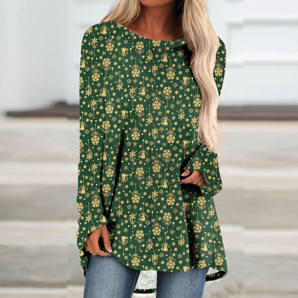 ICHUANYI Liquidación Camiseta de manga larga con estampado navideño y cuello redondo para mujer ICHUANYI WER202308245227