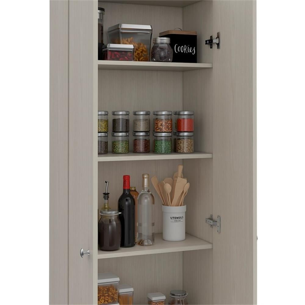 Pemberly Row Modern Off White Engineered Wood Multistorage 70" Two Door Pantry