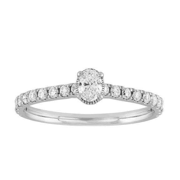 Forever Bride .50 CT Diamond Oval Engagement Ring in 10K White Gold (G-I, I1-I2), Size 7