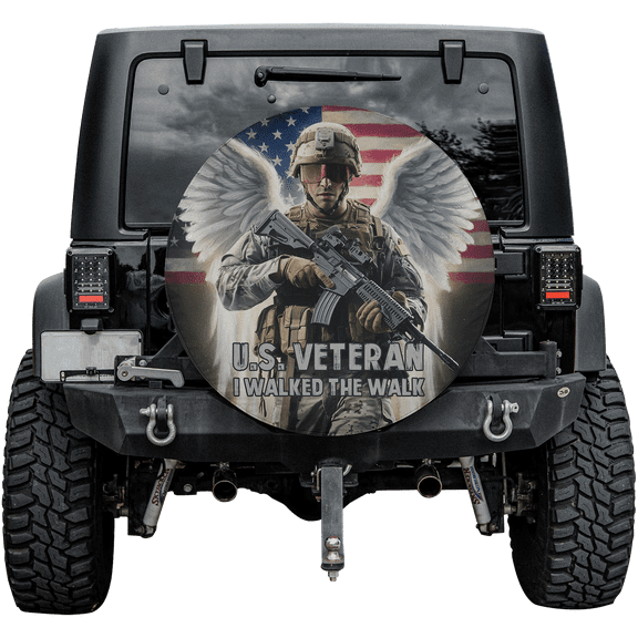 Lotusprinthandmade Patriotic Veteran America Flag Spare Tire Cover Without Backup Camera Hole 6 Sizes (27 in.)