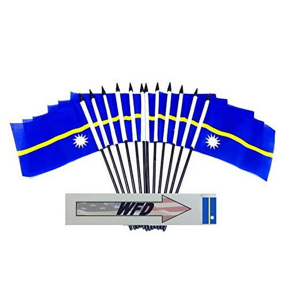 Pack of 12 4"x6" Nauru Polyester Miniature Desk & Little Table Flags, 1 Dozen 4"x 6" Nauruan Small Mini Hand Waving Stick Flags