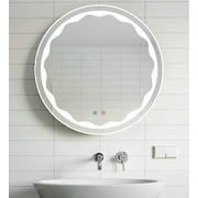 Tangkula 49" Round LED Mirror, Dimmable Bathroom Wall Mirror, 3-Color LED Lights & Smart Touch Button, Anti-Fog Explosion-Proof Lighted Vanity Makeup Mirror, Memory Function, IP65 Waterproof