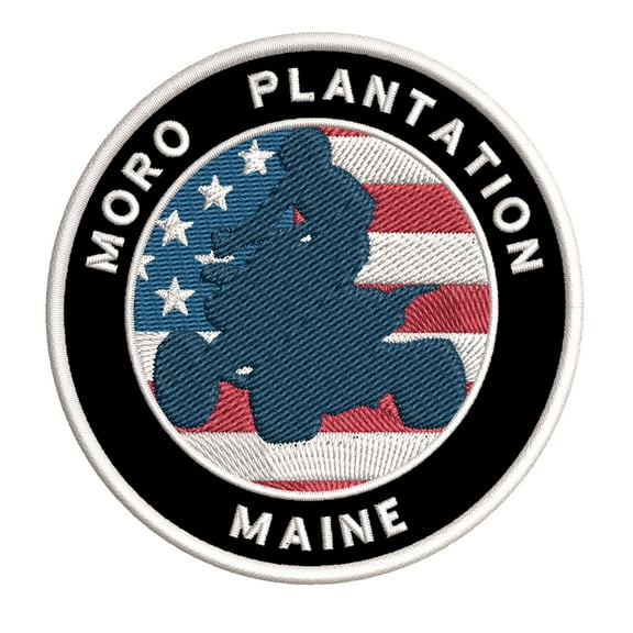 Moro Plantation, Maine ATV / OHV American Flag 3.5 Inch Iron Or Sew On Embroidered Fabric Badge Patch Extreme Sports Iconic Series