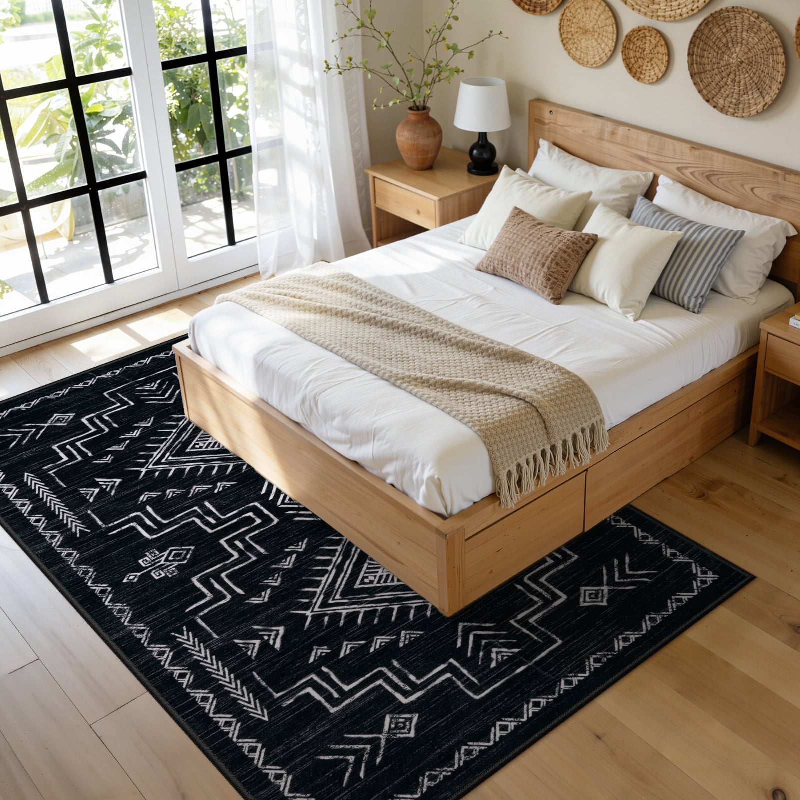 Lahome Moroccan Washable 5'x7' Area Rug, Black Rugs for Living Room, Soft Non-Slip Stain Resistant Aztec Tribal Carpet for Bedroom Dining Room Office, Neutral Large Area Rugs, Black