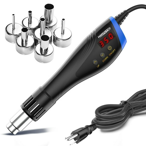 HANDSKIT Digital Temperature Controlled Portable Hot Air Gun 110V with Multiple Nozzles - Efficient Heating Tool for Shrink Wrapping, Paint Stripping, Soldering
