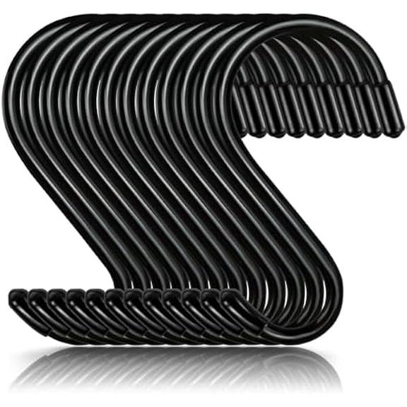 4 Inch 12 Pack Heavy Duty Vinyl Coated S Hooks Non-Slip & Scratch-Proof Black Hanging Hooks for Plants Kitchen Utensils Pots Pans Clothes & Bags Ideal for Closet, Garage & Garden Organization