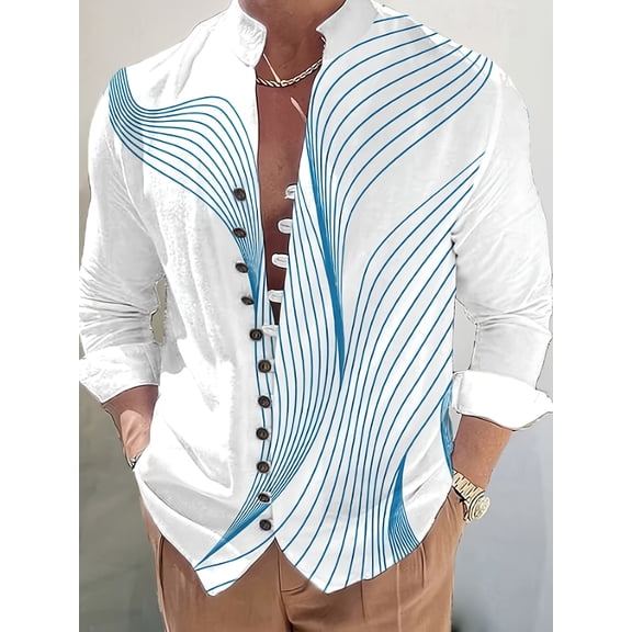 Men Button Down Shirt Long Sleeve Blouse Business Work Tops Dressy Casual Floral Printed Outfits with Pocket White XL
