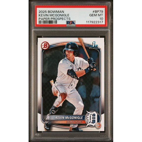 Graded 2025 Topps Bowman Kevin McGonigle #BP79 Paper Prospects Rookie RC Baseball Card PSA 10 Gem Mint