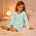 thumbnail image 4 of Bainana Nightdress For Girls Kids Long Sleeve Crewneck Pajama Dress Sleepwear Outfits Solid Color Loungewear Dresses Size 14-15 Years Light Green, 4 of 7