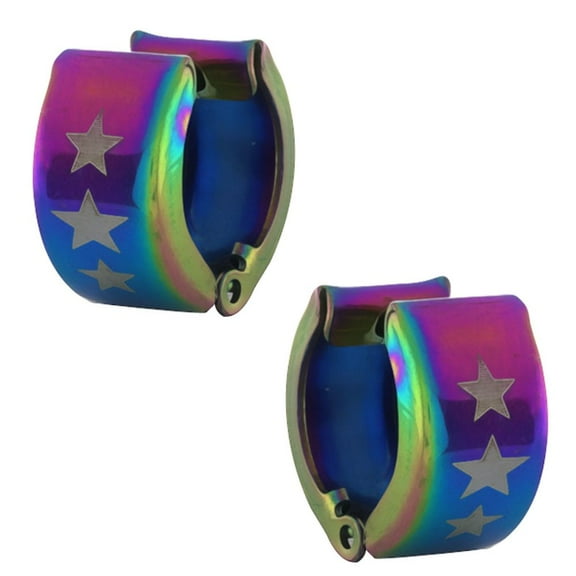 Gem Stone King Stainless Steel Rainbow Star Design Huggie Hoop Earrings 13mm Length 7mm Width
