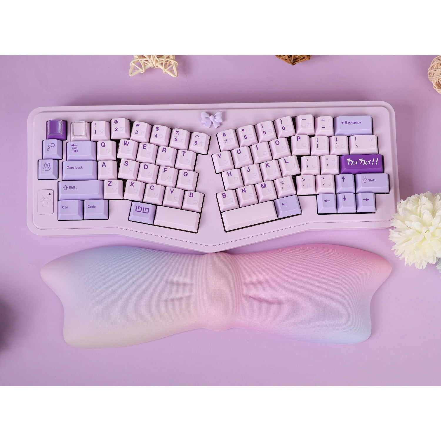 Gradient Bow Milk Silk Keyboard Wrist Rest with Memory Foam, Ergonomic Wrist Support，Mouse Wrist Support Pad for Carpal Tunnel Relief
