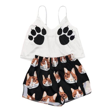 

YSEINBH 2 Piece Base Home Clothes Women s Pajama Suit Summer Suspenders Shorts Suit Comfy Pajamas