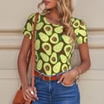 thumbnail image 6 of KLL Women 's Crew Neck Bodysuit Jumpsuits Avocado Print Short onesies Stretch T Shirts, 6 of 7