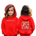 thumbnail image 2 of LIhncine Jesus Loves You Hoodies for Girls Letter Print Christian Sweatshirt Oversized Long Sleeve Pullover Top for 3-10 Years, 2 of 9