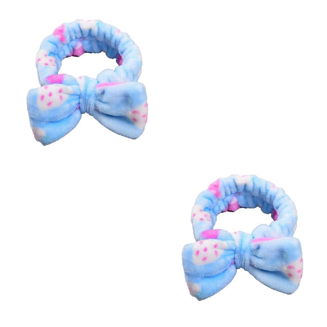 Sonducket Diadema Bowknot Banda elástica para la cabeza Suavidad Accesorios para el cabello Diadema para de cara Sporting Yoga Azul fresa fresa azul 2Conjunto