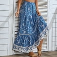 thumbnail image 2 of Falda Midi Floral Una Línea Cintura Elástica Dobladillo Con Volantes Falda De Mujer Casual De Moda Para Fiestas Festivas Azul M, 2 of 6